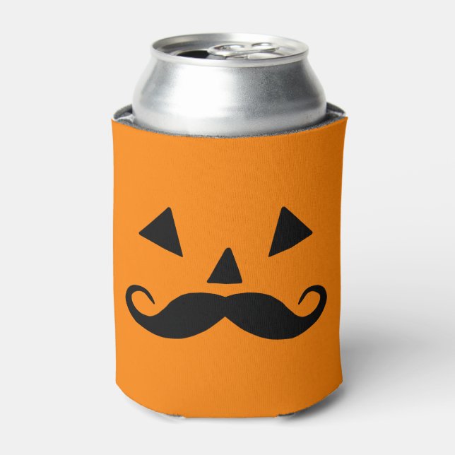 Black Mustache and Orange Pumpkin Can Cooler (Can Front)