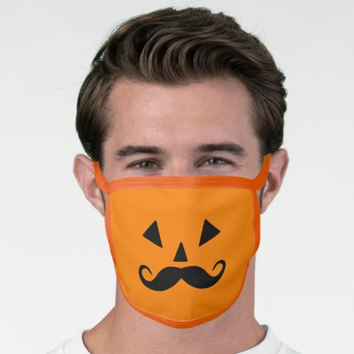 Black Mustache and Orange Pumpkin Face Mask