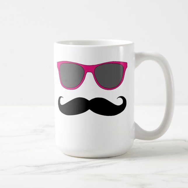 Black Mustache and Pink Sunglasses Humor Coffee Mug (Right)