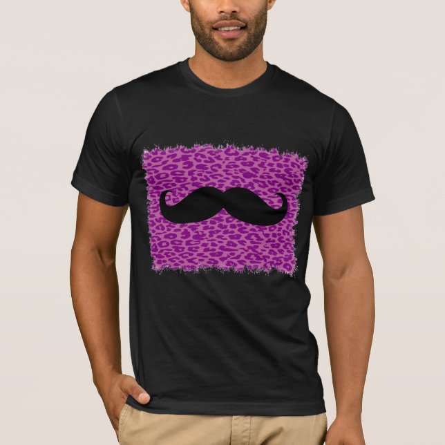 Black Mustache And Purple Leopard Skin T-Shirt (Front)