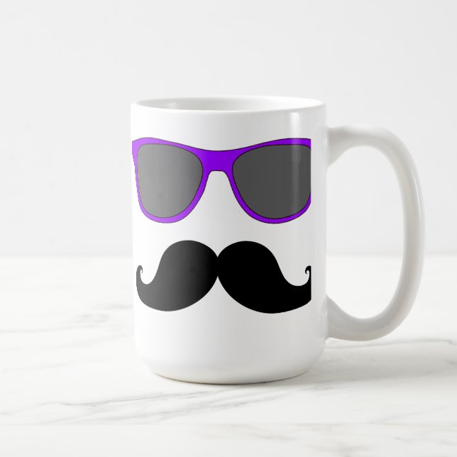 Black Mustache and Purple Sunglasses Humor Coffee Mug (Right)
