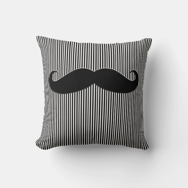Black Mustache and Stripes Funny Throw Pillow (Front)