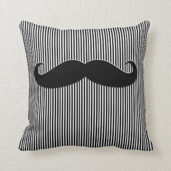 Black Mustache And Stripes Funny Throw Pillow by MovieFun at Zazzle