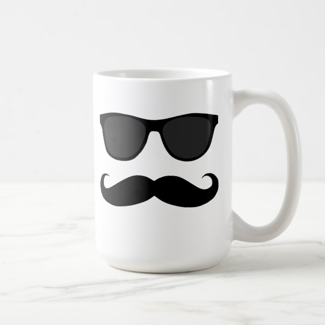 Black Mustache and Sunglasses Humor Coffee Mug (Right)