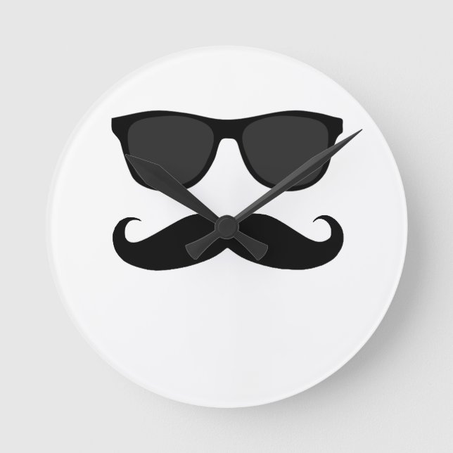 Black Mustache and Sunglasses Wall Clock (Front)