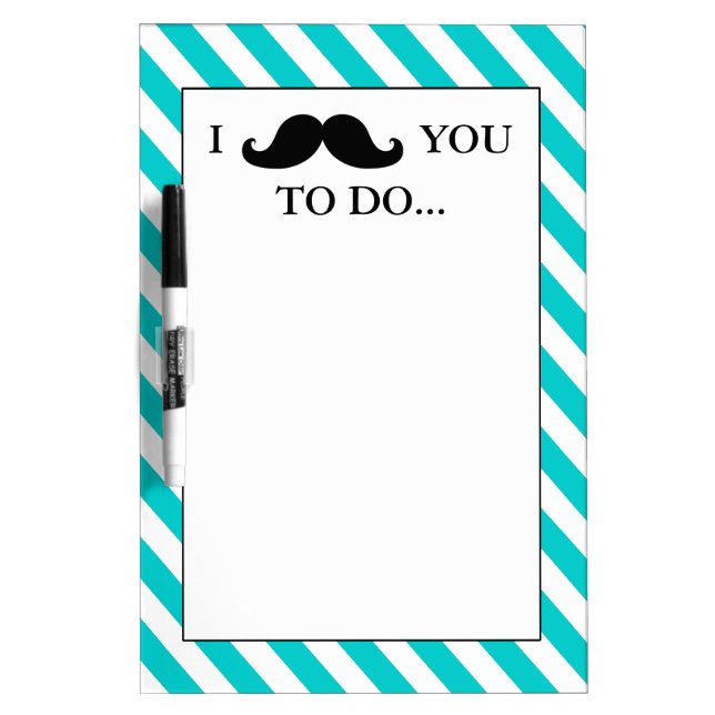 BLACK MUSTACHE | AQUA STRIPES DRY ERASE BOARD (Front)
