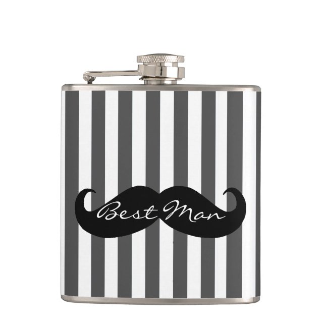 Black Mustache Groomsmen Drinking Flask (Front)