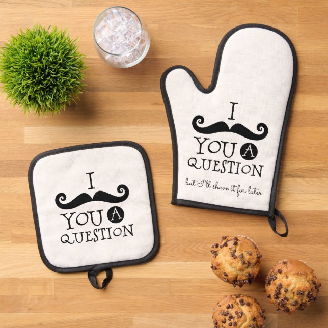 Black Mustache Humor Oven Mitt & Pot Holder Set (Top Down)