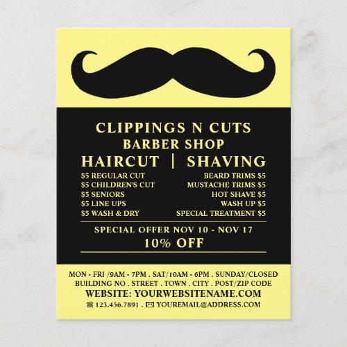 Black Mustache Mens Barbers Advertising Flyer