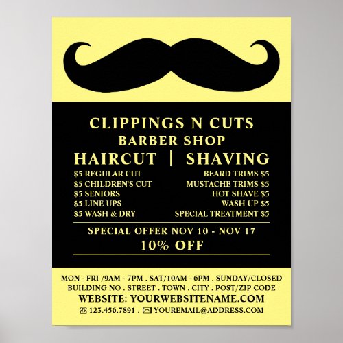 Black Mustache Mens Barbers Advertising Poster