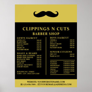 Black Mustache, Men's Barbers Price List Poster