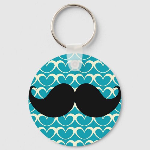 Black Mustache on 70s Retro Background Keychain