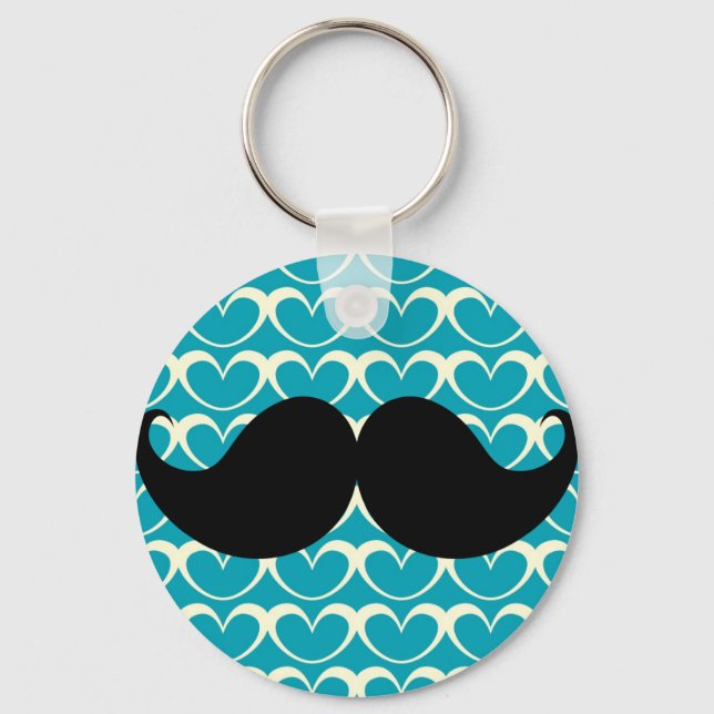 Black Mustache on 70s Retro Background Keychain (Front)