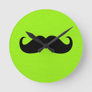 Black Mustache on Green Background Round Clock