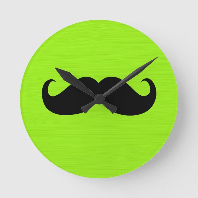 Black Mustache on Green Background Round Clock (Front)