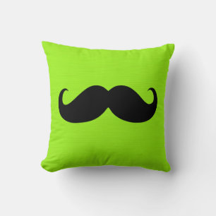 Black Mustache on Green Background Throw Pillow