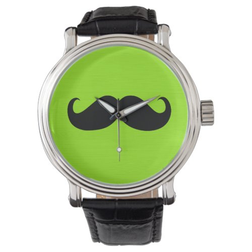 Black Mustache on Green Background Watch