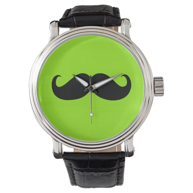 Black Mustache on Green Background Watch (Front)