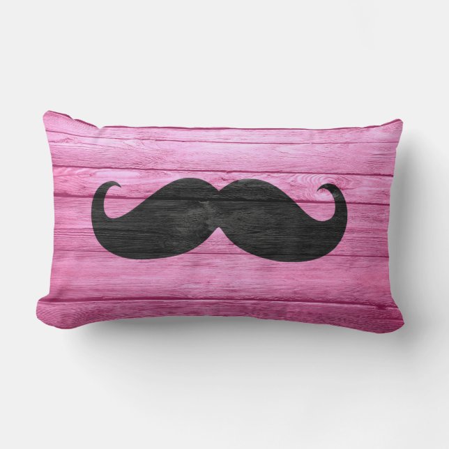Black Mustache on Pink Wood Lumbar Pillow (Front)