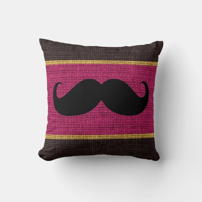 Black Mustache Pansy Purple Burlap Jute Background Throw Pillow (Front)