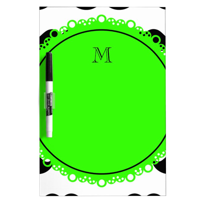 Black Mustache Pattern, Green Monogram Dry Erase Board
