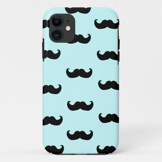 Black Mustache Pattern on blue Case-Mate iPhone Case (Back)