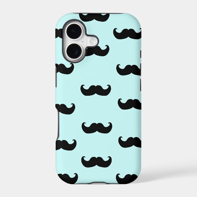 Black Mustache Pattern on blue Iphone Case (Back)