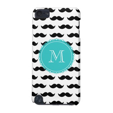 Black Mustache Pattern, Teal Monogram Ipod Touch (5th Generation) Cove