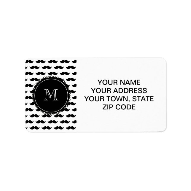 Black Mustache Pattern, Your Monogram Label (Front)