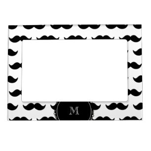 Black Mustache Pattern, Your Monogram Magnetic Picture Frame