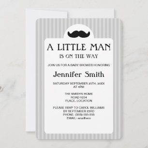 Black Mustache Silhouette Little Man Baby Shower Invitation