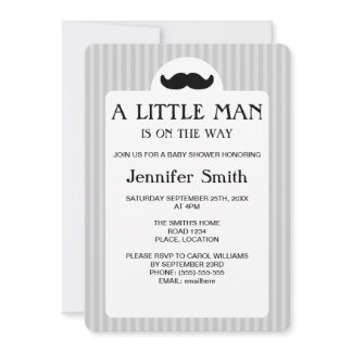 Black Mustache Silhouette Little Man Baby Shower Invitation