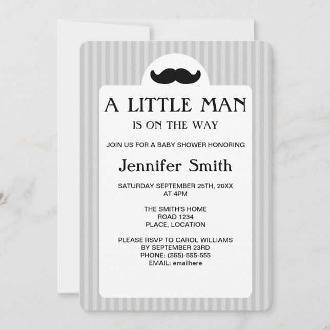 Black Mustache Silhouette Little Man Baby Shower Invitation (Front)