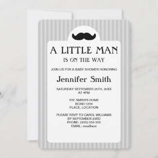 Black Mustache Silhouette Little Man Baby Shower Invitation