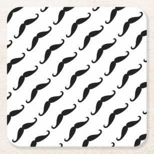 Black mustache square paper coaster