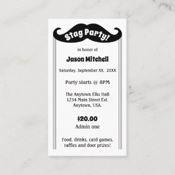Black Mustache Stag And Bachelor Party Ticket by csinvitations at Zazzle