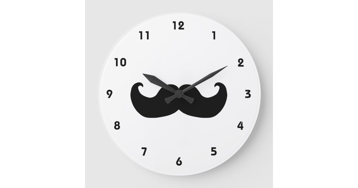 Black Mustache wall clock with numbers | Zazzle