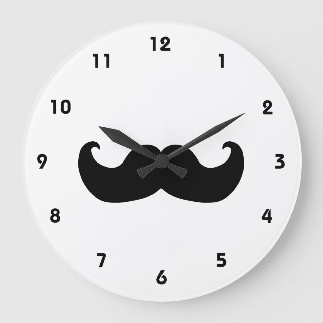 Black Mustache wall clock with numbers (Front)