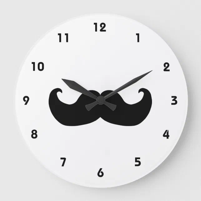 Black Mustache wall clock with numbers | Zazzle
