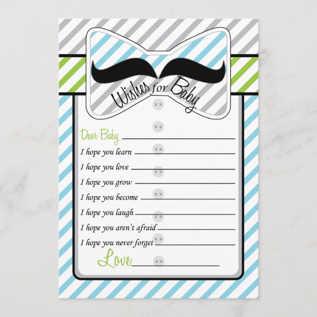 Black Mustache Wishes for Baby Shower Game Card (Front)