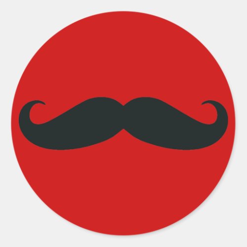 Black Mustache with Red Background Classic Round Sticker