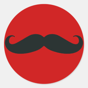 Black Mustache with Red Background Classic Round Sticker