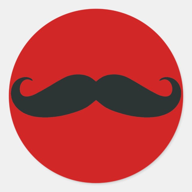 Black Mustache with Red Background Classic Round Sticker (Front)