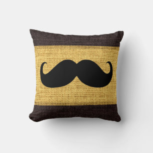 Black Mustache Yellow Burlap Jute Background Throw Pillow