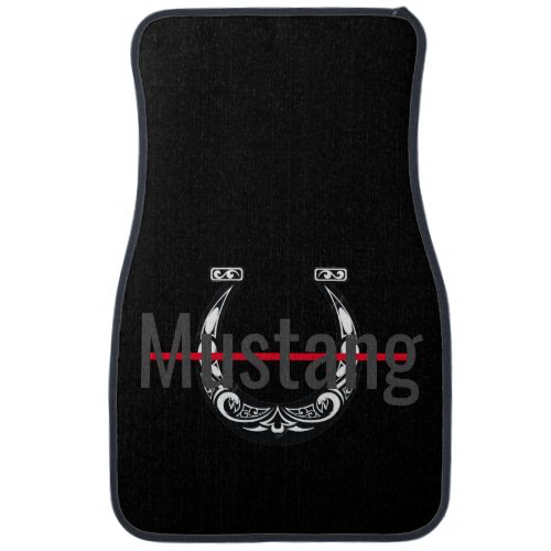 Black Mustang w/Ornate Horseshoe on Car Floor Mat