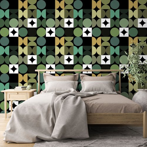 Black Mustard Brown Beige Green Circles Pattern Wallpaper