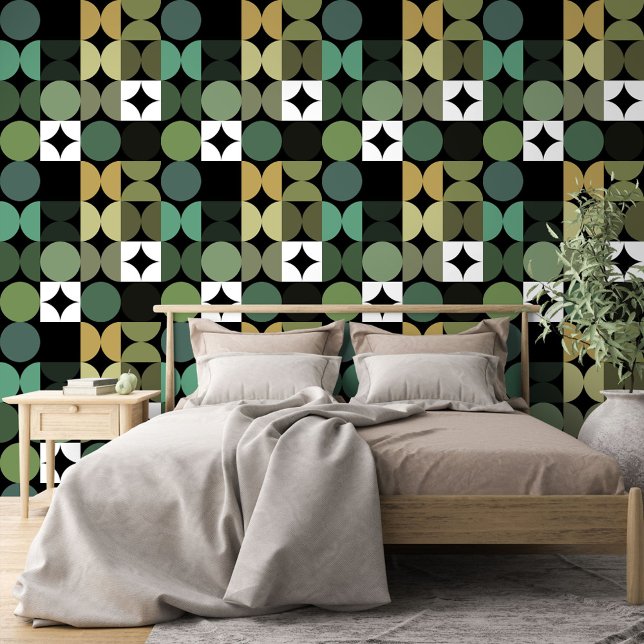 Black Mustard Brown Beige Green Circles Pattern Wallpaper (Creator Uploaded)