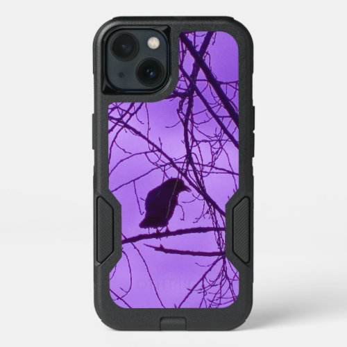 Black Mysterious Lone Crow Black Trees Purple sky iPhone 13 Case