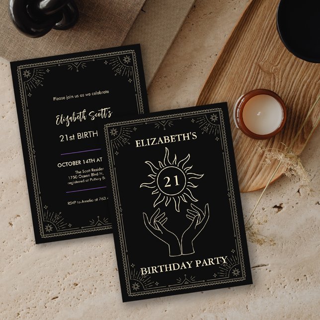 Black Mystic Astrology Star 21 Birthday  Invitation (Black Mystic Astrology Star 21 Birthday Invitation)