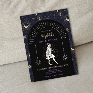Black Mystic Capricornus Zodiac 21st Birthday Invitation